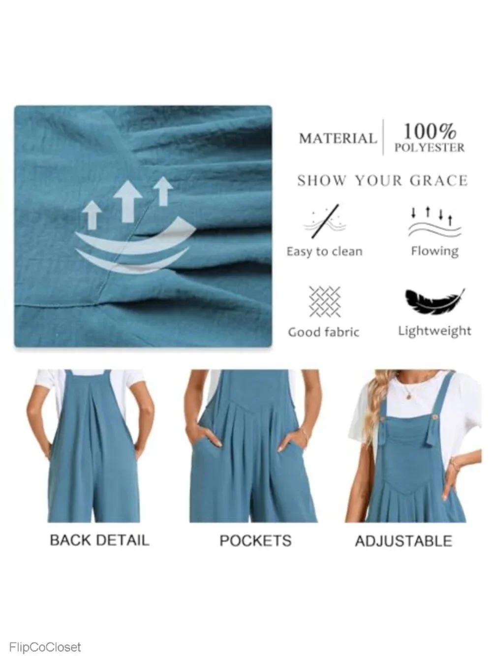Womens Adjustable Wide Leg Overalls Sleeveless Boho Romper with Pockets